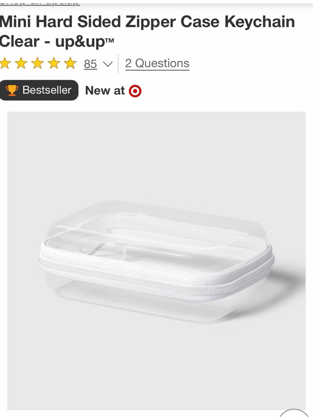2 Target Clear Mini Hard-Sided Zipper Case Keychain - White
